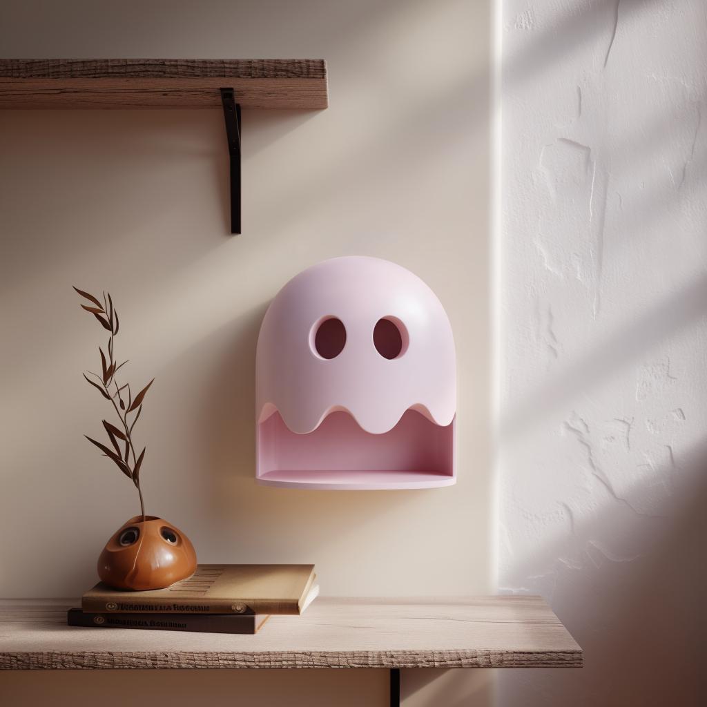 3D Printed Ghost Wall Shelf | Minimal Character Niche Floating Ledge | Room Decor Accent for Kids Rooms Gaming Setups and Home Offices