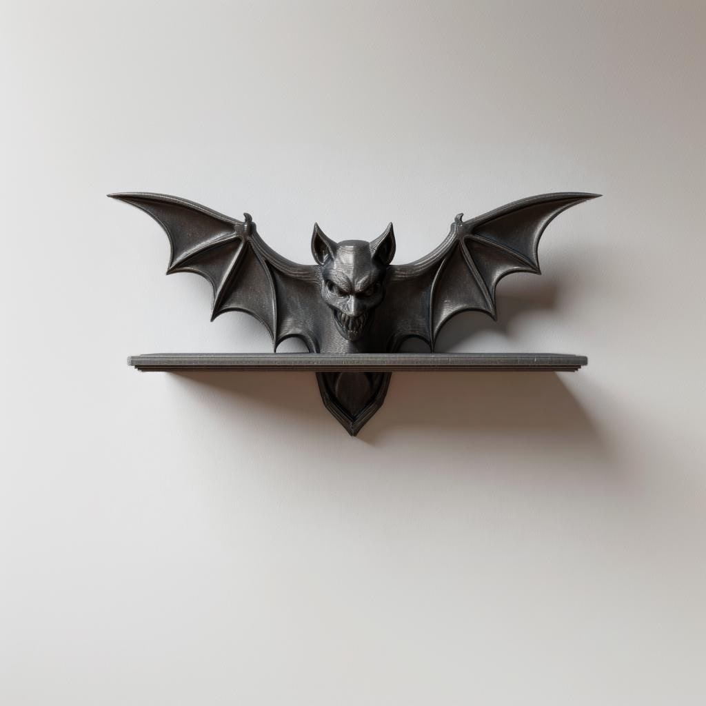 3D Printed Bat Wall Shelf | Gothic Vampire Bat Ledge for Skulls, Candles & Crystals | Dark Fantasy Gargoyle Horror Home Decor Accent Piece