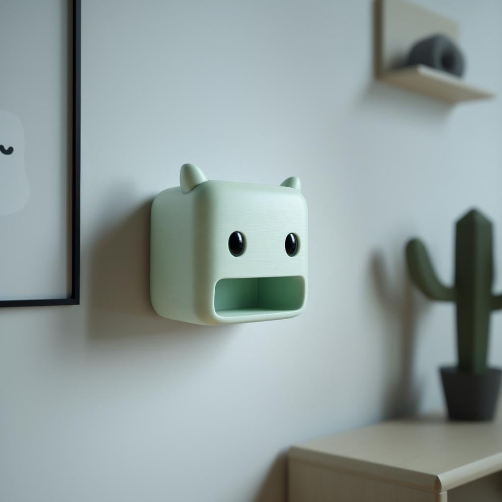 3D Printed Monster Wall Storage Cubby | Cute Kawaii Face Shelf for Keys, Mail and Entryway Essentials | Minimal Modern Home Decor Organizer