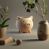 3D Printed Pig Planter Pot | Cute Minimal Animal Succulent Holder | Round Kawaii Desk Plant Pot | Modern Tabletop Home Decor Accent Gift