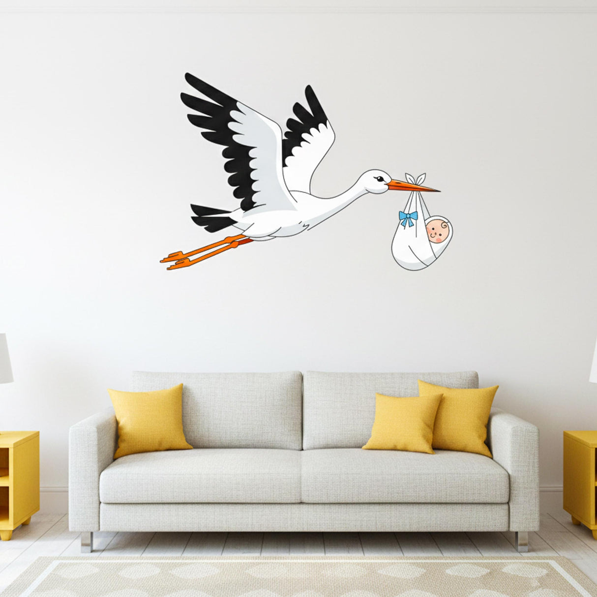 Stork With Baby Wall Decal | Nursery Sticker