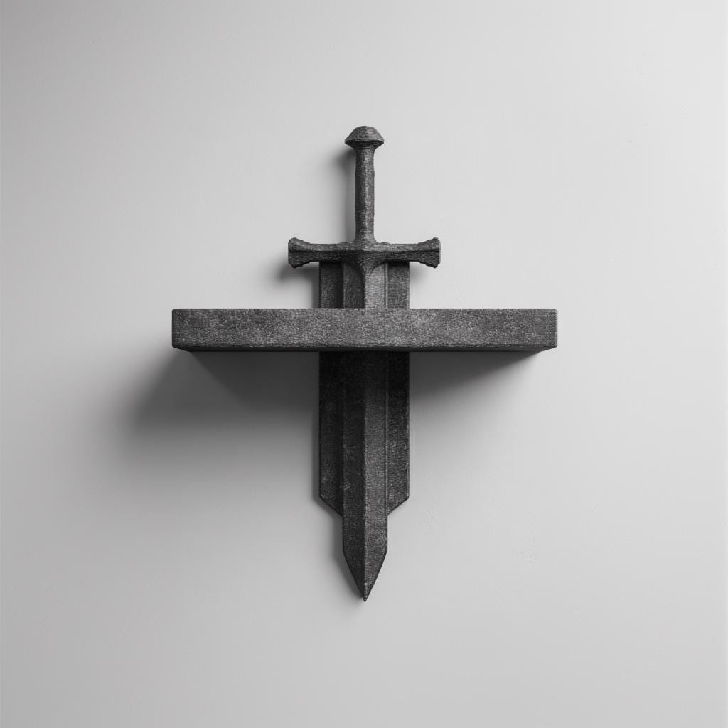 3D Printed Sword Wall Shelf with Removable Blade | Fantasy Gothic Floating Display for Books, Figures and Collectibles, Game Room Decor
