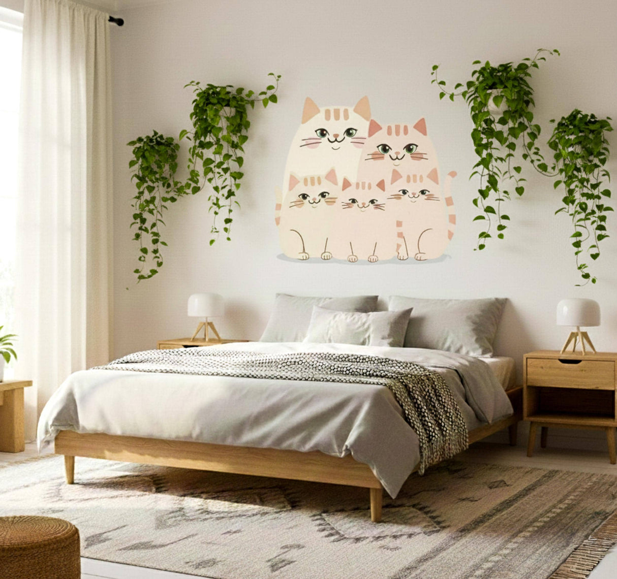 Cute Cat Family Wall Decal | Nursery Cat Stickers | Boho Kitten Wall Art | Kids Room Decor | Minimalist Pet Decal
