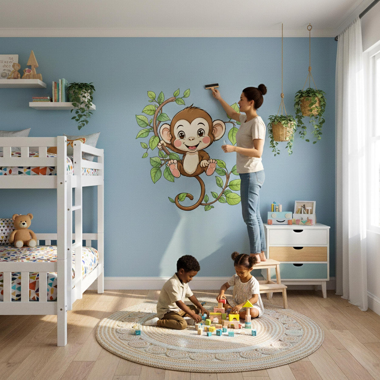 Monkey Wall Decal | Jungle Nursery Decor | Safari Wall Sticker | Kids Room Art | Playful Animal Graphic
