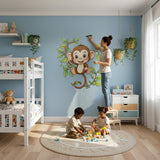 Monkey Wall Decal | Jungle Nursery Decor | Safari Wall Sticker | Kids Room Art | Playful Animal Graphic
