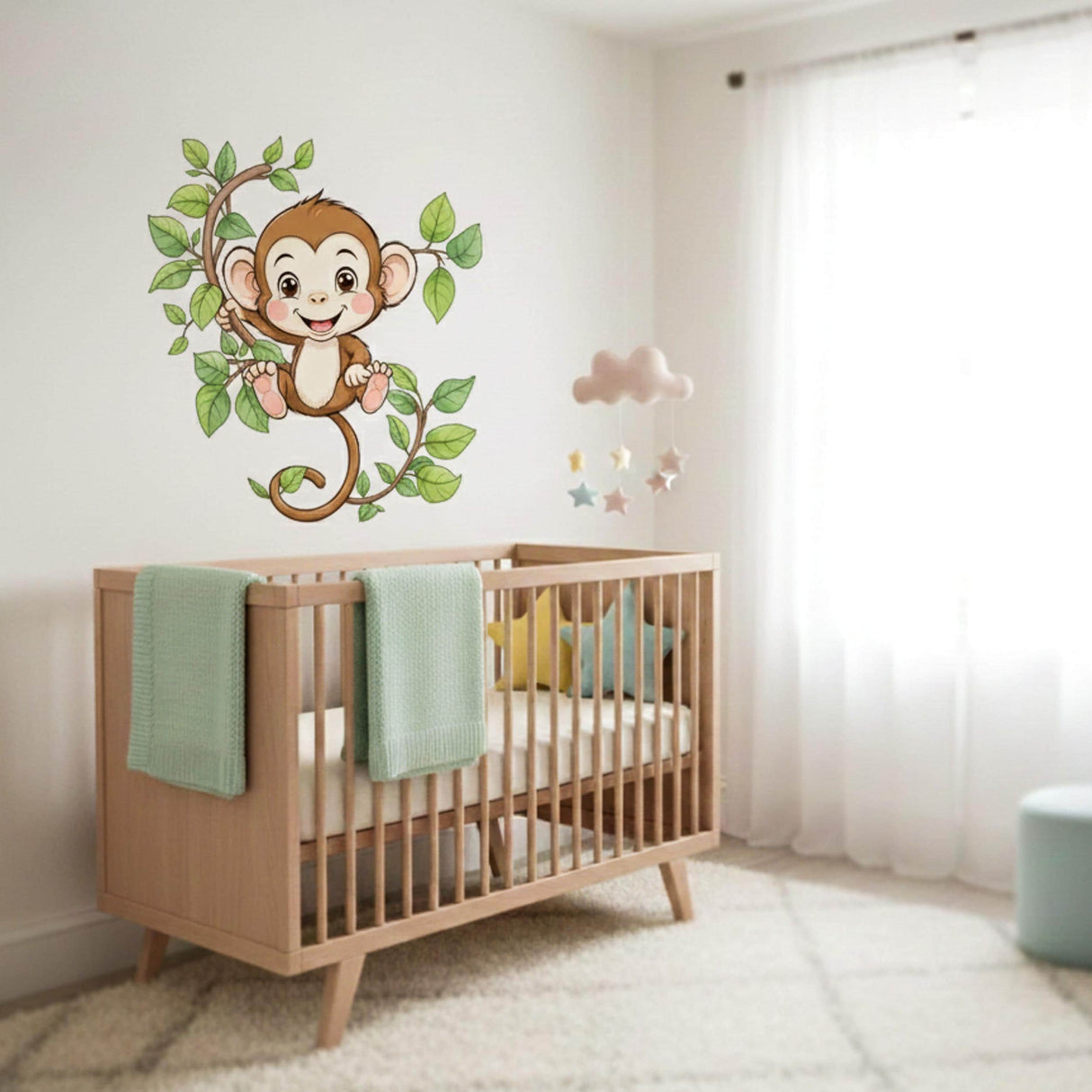 Monkey Wall Decal | Jungle Nursery Decor | Safari Wall Sticker | Kids Room Art | Playful Animal Graphic