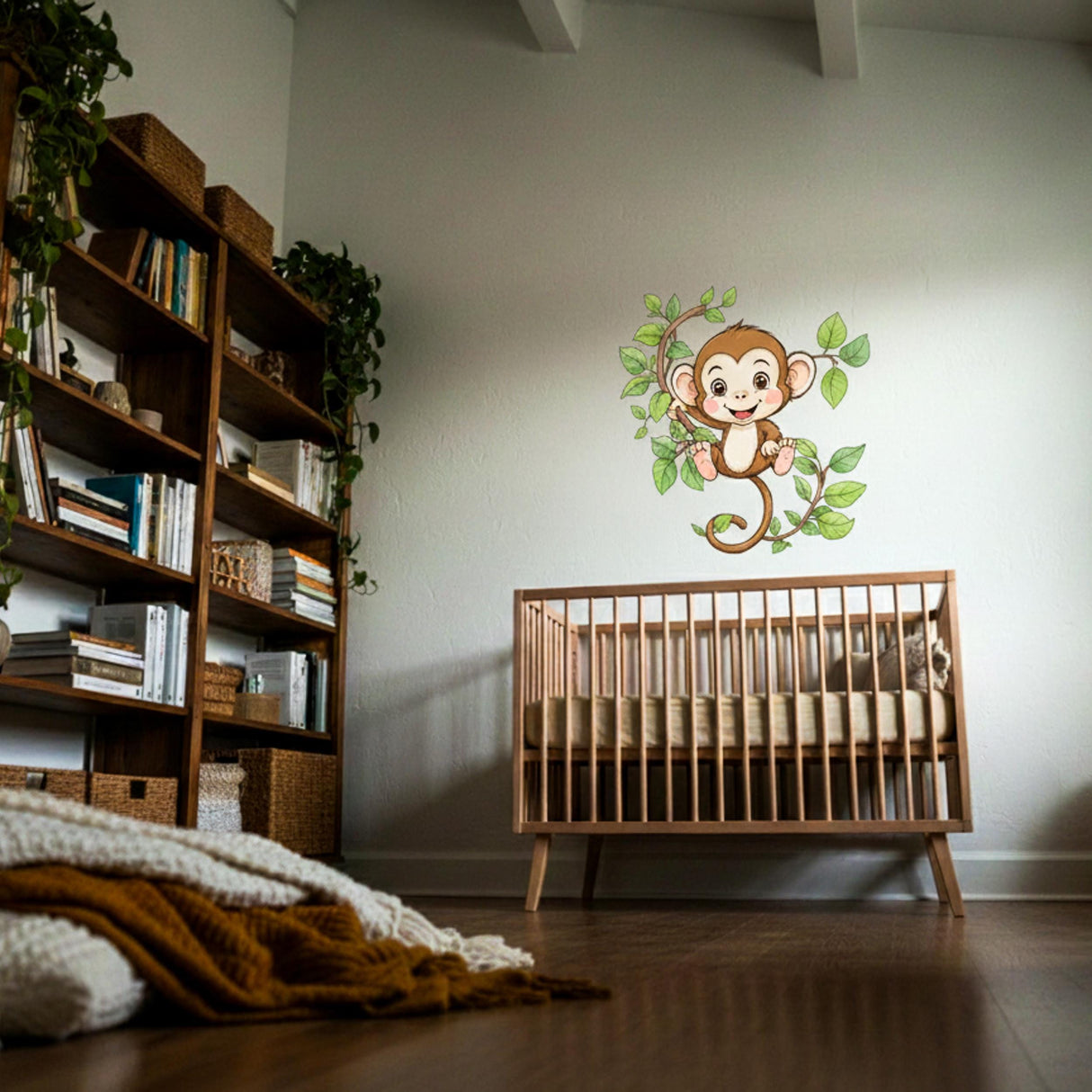 Monkey Wall Decal | Jungle Nursery Decor | Safari Wall Sticker | Kids Room Art | Playful Animal Graphic
