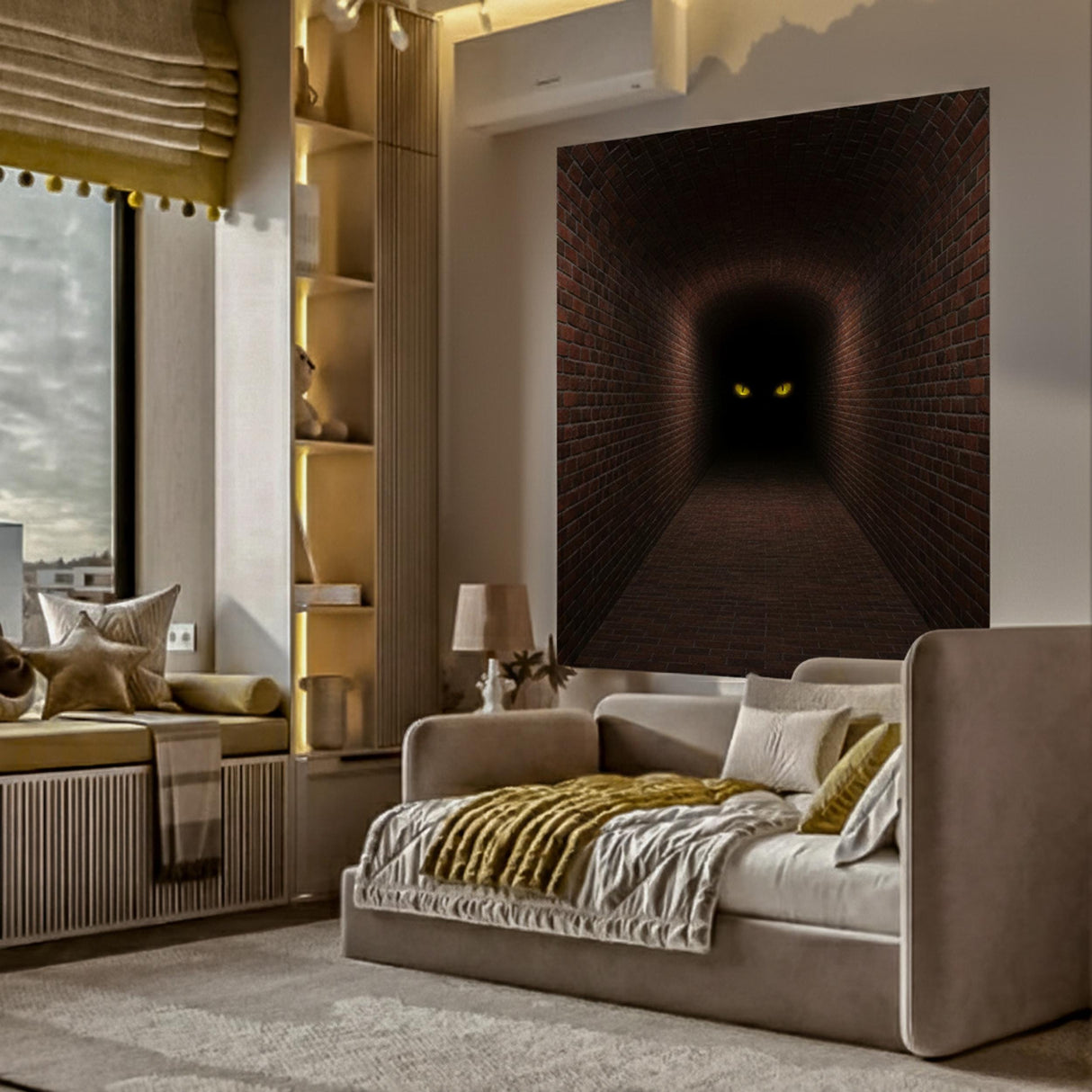3D Mystery Tunnel Wall Decal | Dark Brick Hallway Mural