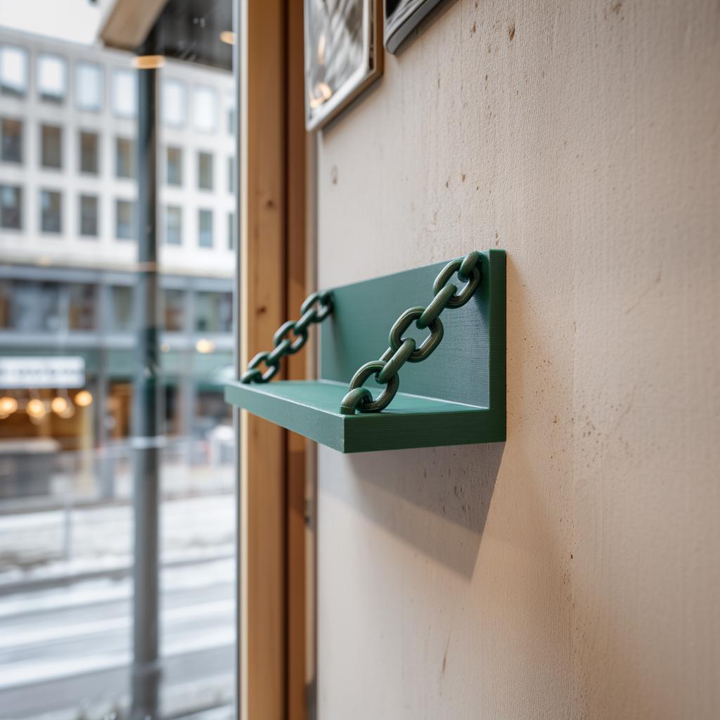 3D Printed Chain Wall Shelf | Industrial Floating Ledge with Chains | Modern Minimalist Shelf for Urban, Loft or Gaming Interior