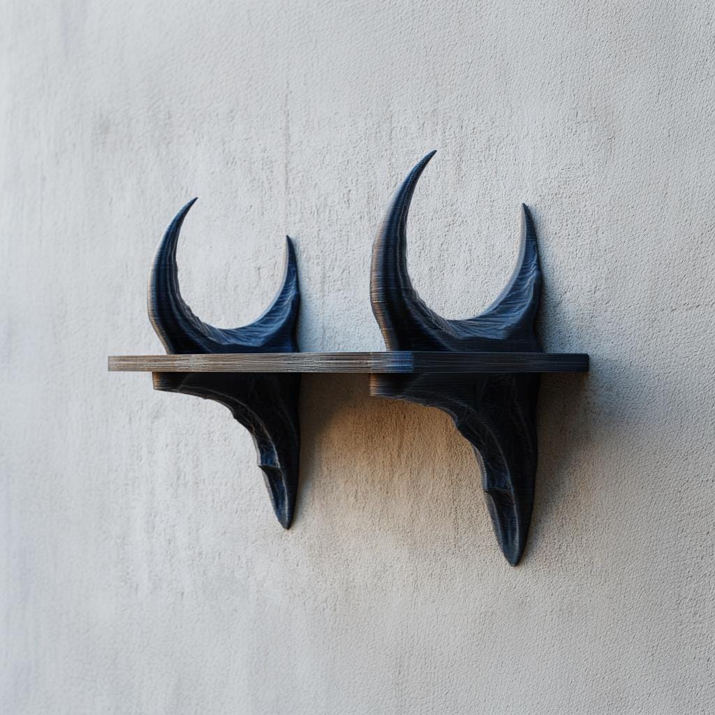 3D Printed Dragon Horn Wall Shelf | Dark Fantasy Floating Ledge | Mythical Creature Decor for Gothic Interiors, Gaming Rooms and Walls