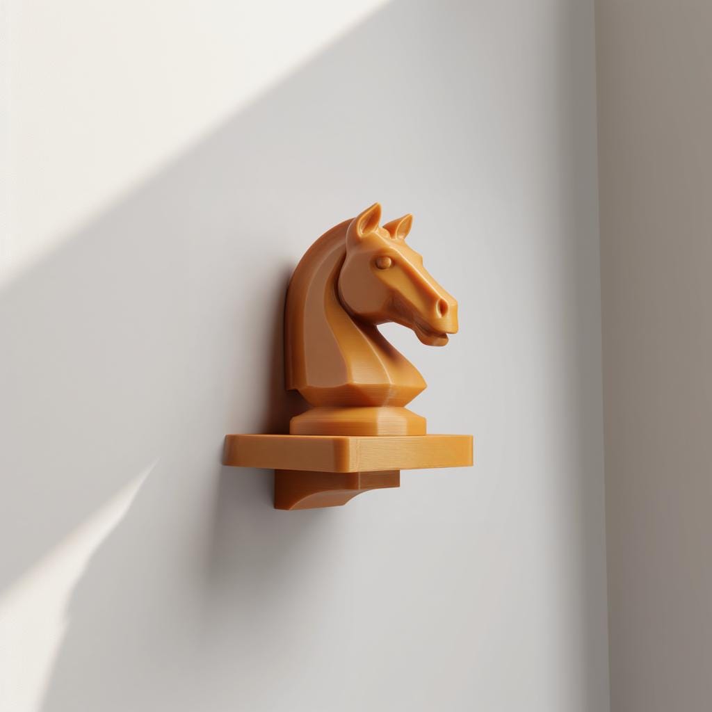 3D Printed Chess Knight Wall Shelf | Classic Strategy Floating Ledge with Horse Head | Board Game Decor for Office, Study or Gaming Room