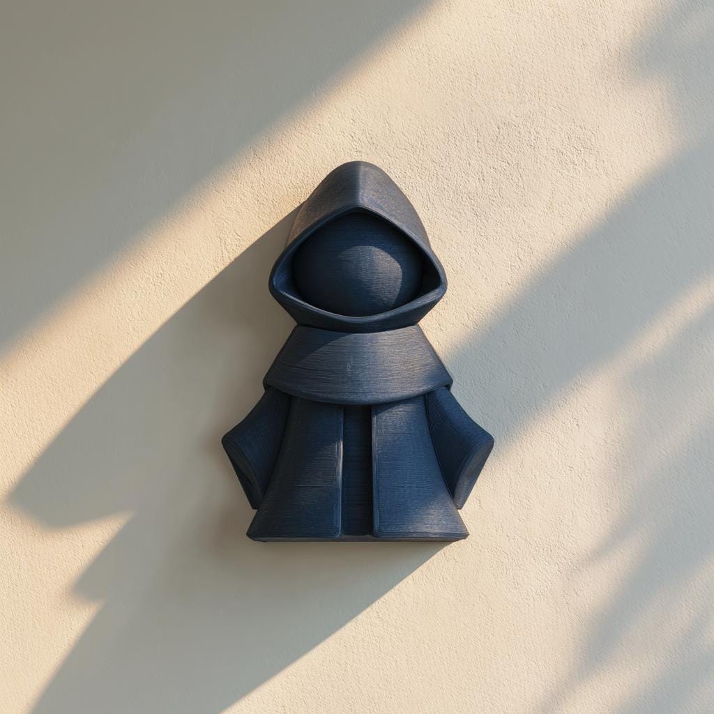 3D Printed Hooded Figure Wall Decor | Minimal Dark Fantasy Sculptural Wall Art | Mysterious Decor for Modern Interior, Altar or Gaming Room