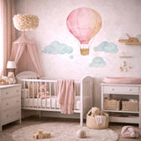Pink Hot Air Balloon Wall Decal | Watercolor Nursery Decor for Girls | Baby Girl Room Art | Whimsical Cloud Sticker | Dream Big NurseryMural