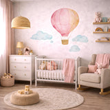 Pink Hot Air Balloon Wall Decal | Watercolor Nursery Decor for Girls