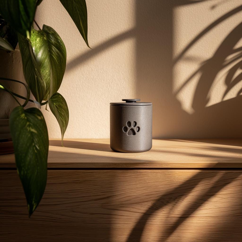 3D Printed Pet Memorial Urn | Minimalist Cylindrical Cremation Urn with Paw Symbol | Modern Remembrance Decor for Dogs or Cats