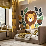 Friendly Lion Wall Decal | Safari Nursery Decor | Kids Room Animal Mural | Jungle Leaves Wall Art | African Safari Theme | Cute Lion Graphic