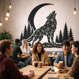 Geometric Wolf Wall Decal | Low Poly Howling Wolf Sticker | Modern Forest Moon Mural | Origami Animal Wall Art | Nordic Nature Decor