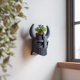 3D Printed Wall Mounted Viking Helmet Planter Shelf | 3D Printed Sculptural Wall Decor with Pot | Dark Fantasy Wall Art for Modern Interiors