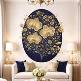 Golden Orchid Wall Decal | Navy Blue and Gold Botanical Art | Luxury Floral Wall Sticker | Modern Glam Home Decor | Elegant Orchid Print