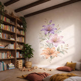 Watercolor Lily Wall Decal | Purple Pink and Peach Floral Mural | Sophisticated Botanical Art | Vertical Flower Sticker | Elegant Wall Decor
