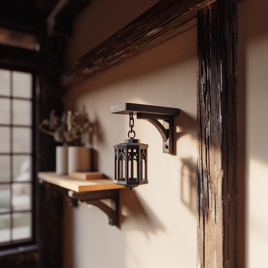 3D Printed Gothic Hanging Wall Decor on Chain | 3D Printed Lantern Style Wall Sculpture | Medieval Dark Fantasy Accent for Moody Interiors