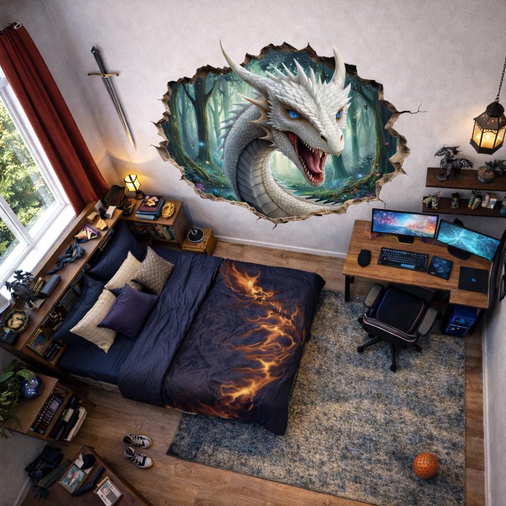 White Dragon Wall Decal | 3D Wall Hole Sticker