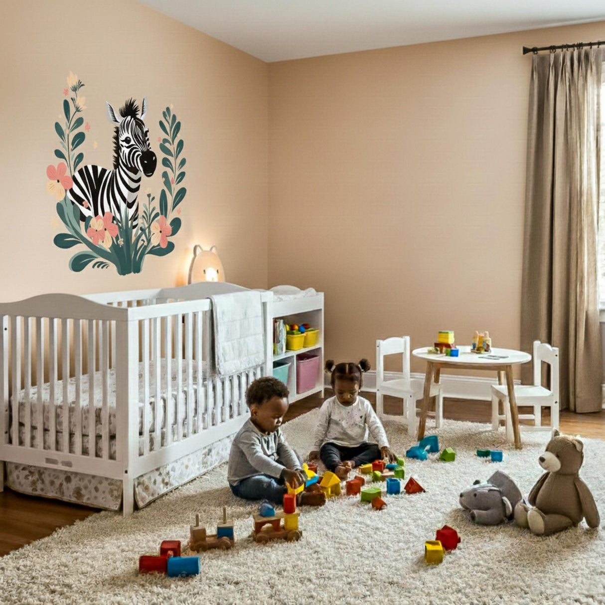 Boho Zebra Wall Decal | Floral Safari Nursery Decor