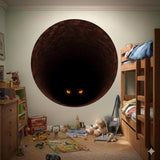 3D Mystery Tunnel Wall Decal | Spooky Eyes Wall Mural | Dark Brick Well Sticker | Halloween Decor | Scary Monster Wall Art
