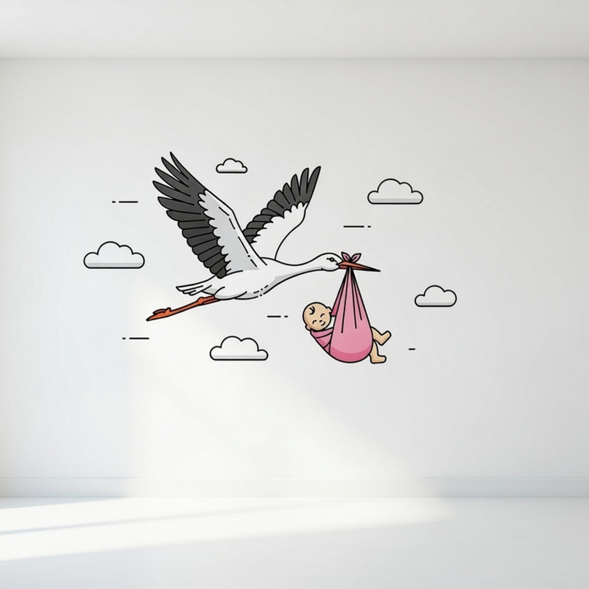 Stork Delivering Baby Girl | Nursery Wall Decal