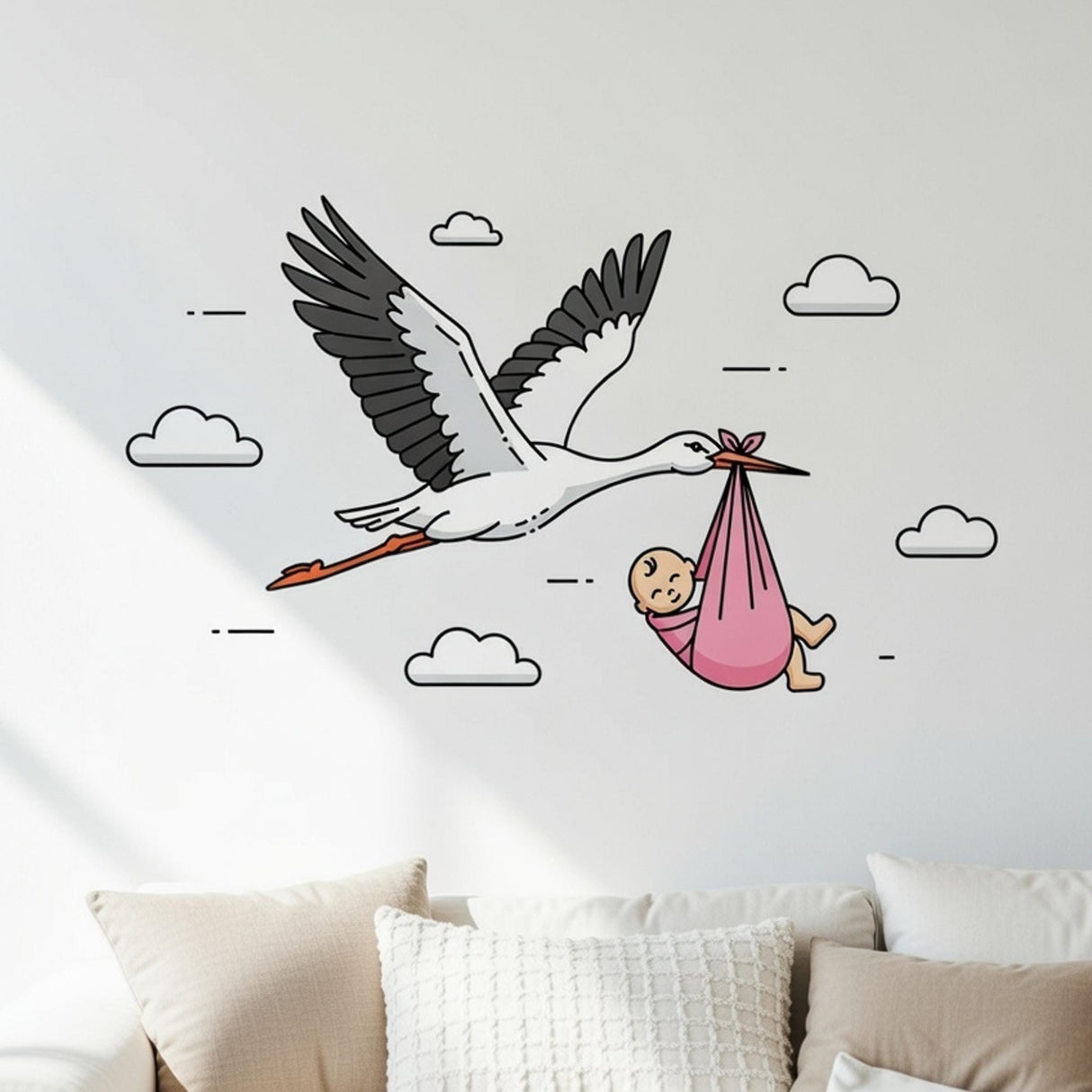 Stork Delivering Baby Girl | Nursery Wall Decal