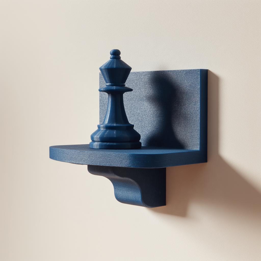 3D Printed Chess Queen Wall Shelf | Elegant Strategy Floating Ledge | Minimal Board Game Decor for Office, Study, Library or Gaming Room
