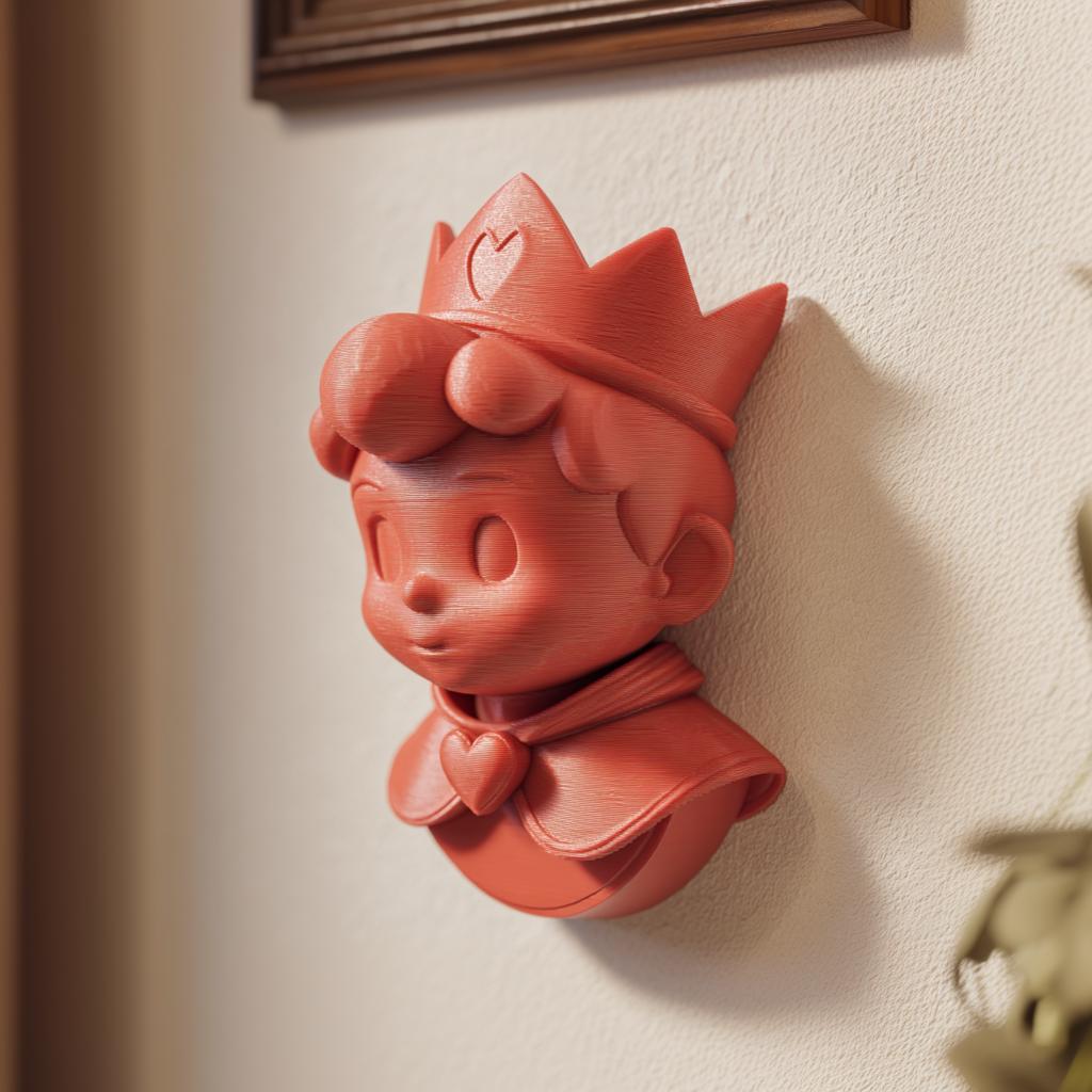 3D Printed Cute Prince Wall Decor | Anime Style Sculptural Wall Art with Crown | Kawaii Fantasy Decor for Nursery, Bedroom or Gift