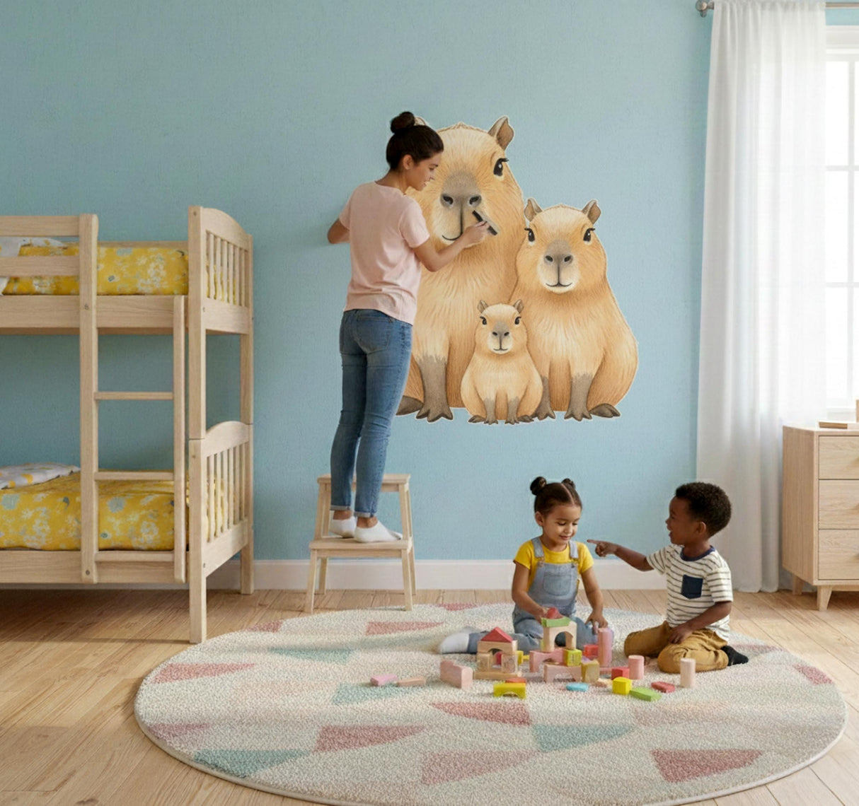 Capybara Family Wall Decal | Watercolor Nursery Decor