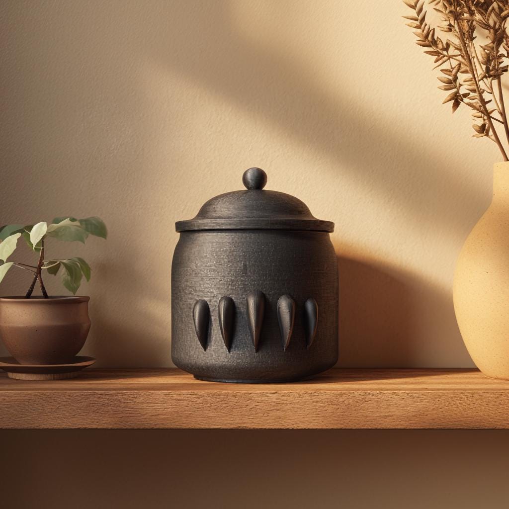 3D Printed Dark Fantasy Pet Urn | Gothic Cremation Urn with Fang Motifs | Horror Memorial Decor for Pet Remembrance Shelf