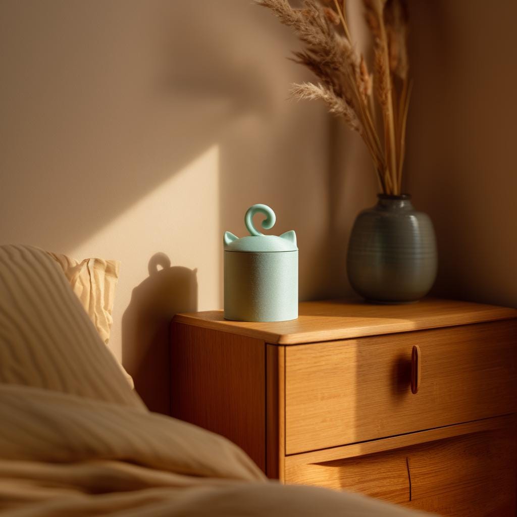 3D Printed Cute Cat Pet Urn with Tail Lid Handle | Minimal 3D Printed Cremation Urn for Pets | Soft Modern Memorial Decor for Shelf