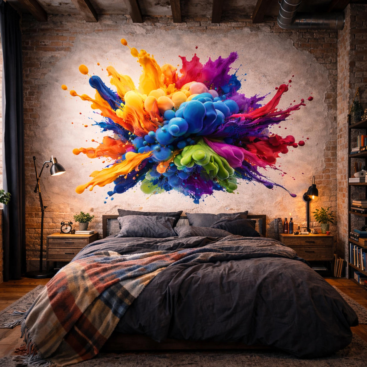 3D Paint Explosion Decal | Rainbow Splash Wall Art | Abstract Color Burst Sticker | Modern Art Mural | Vibrant Paint Drip Decor