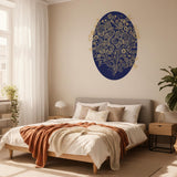 Gold Filigree Orchid Decal | Navy Blue Floral Mural | Ornate Botanical Wall Art | Luxury Gold Flower Sticker | Traditional Navy Home Decor