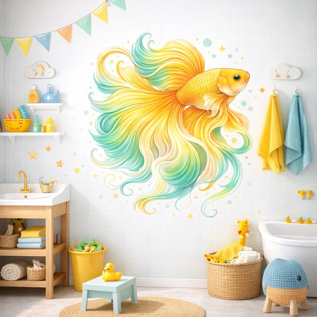 Colorful Betta Fish Decal | Tropical Goldfish Wall Art | Siamese Fighting Fish Sticker | Aquatic Nursery Decor | Zen Fish Mural