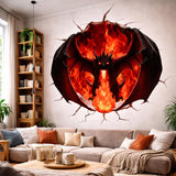 3D Red Fire Dragon Wall Decal | Cracking Wall Fantasy Mural | Gamer Room Decor | Red Dragon Breathing Fire | Epic Fantasy Wall Art