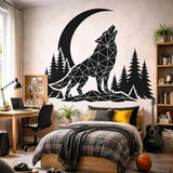 Geometric Wolf Wall Decal | Low Poly Howling Wolf Sticker | Modern Forest Moon Mural | Origami Animal Wall Art | Nordic Nature Decor