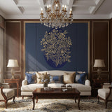 Gold Filigree Orchid Decal | Navy Blue Floral Mural | Ornate Botanical Wall Art | Luxury Gold Flower Sticker | Traditional Navy Home Decor