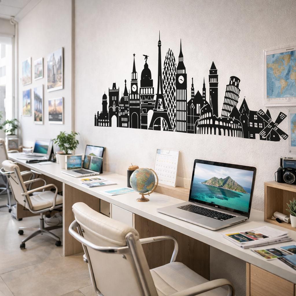 Europe Skyline Decal | Iconic Landmark Art | Travel Wall Decor | Eiffel Tower Big Ben | Colosseum Wall Mural | World Traveler Gift