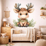 Baby Reindeer Wall Decal | Watercolor Woodland Nursery Decor | Cute Deer Sticker | Forest Animal Mural | Whimsical Reindeer Print