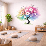 Watercolor Rainbow Tree Decal | Colorful Blossom Wall Art | Rainbow Cherry Tree Mural | Artistic Nature Decor | Zen Living Room Sticker
