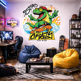 Skateboarding T-Rex Decal | Stay Crazy Dinosaur Sticker | Cool T-Rex Wall Art | Skater Dino Graphic | Retro 90s Streetwear Mural