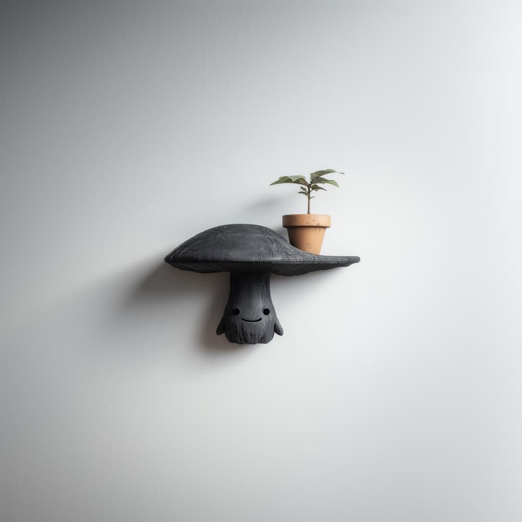 Cute Mushroom Wall Shelf Decor | 3D Printed Fantasy Character Shelf | Playful Dark Kawaii Accent for Modern and Alternative Interiors