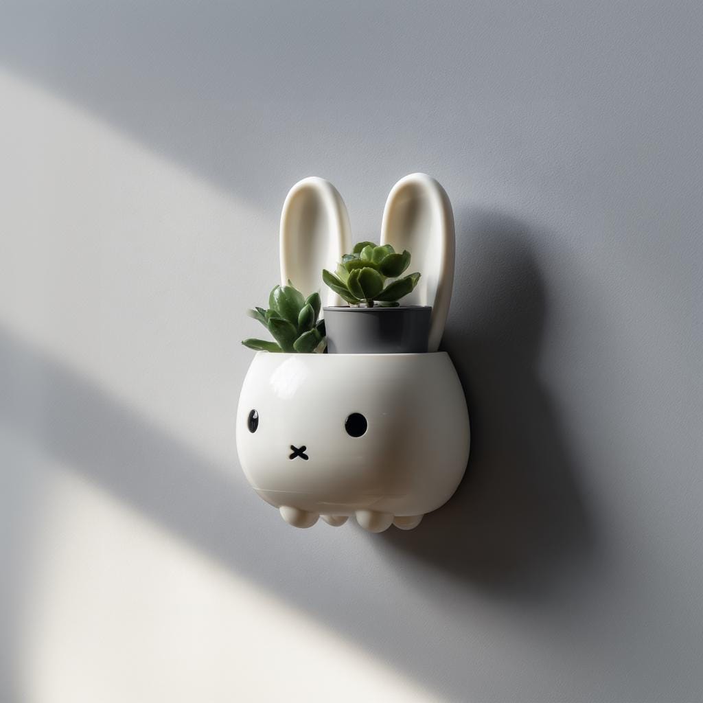 Cute Bunny Wall Shelf Decor | 3D Printed Kawaii Animal Planter | Minimal Modern Nursery Accent for Cozy and Scandinavian Interiors