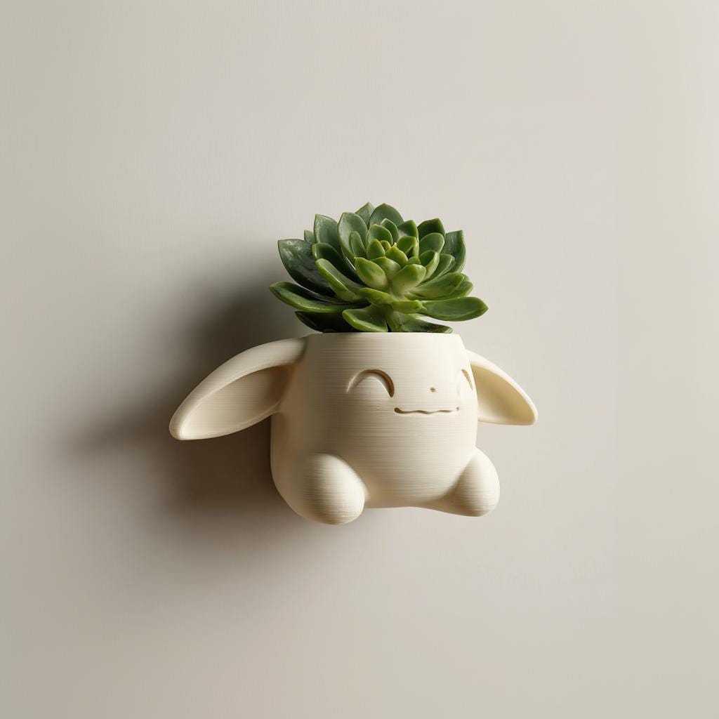 Cute Fantasy Bunny Wall Planter | 3D Printed Kawaii Animal Hanging Pot | Playful Wall Shelf Decor for Nursery and Modern Interiors