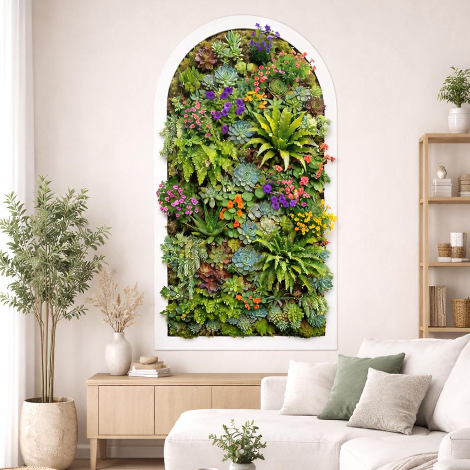 Succulent Wall Decal | Arched Vertical Garden Mural | Realistic Faux Plant Sticker | 3D Greenery Wall Art | Botanical Greenery Wall Art