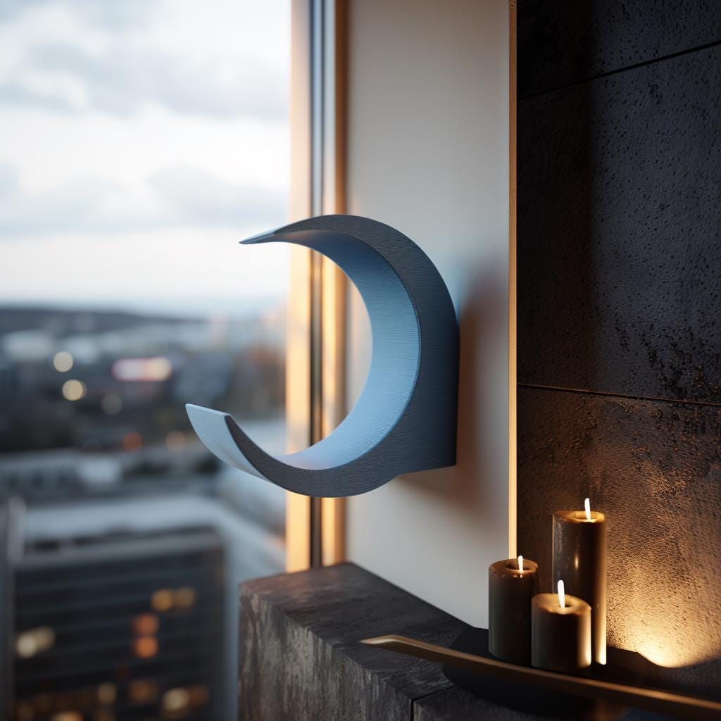 Crescent Moon Wall Shelf | 3D Printed Floating Lunar Display | Minimal Wall Decor for Crystals, Plants, Candles, Mini Figures Altar Entryway